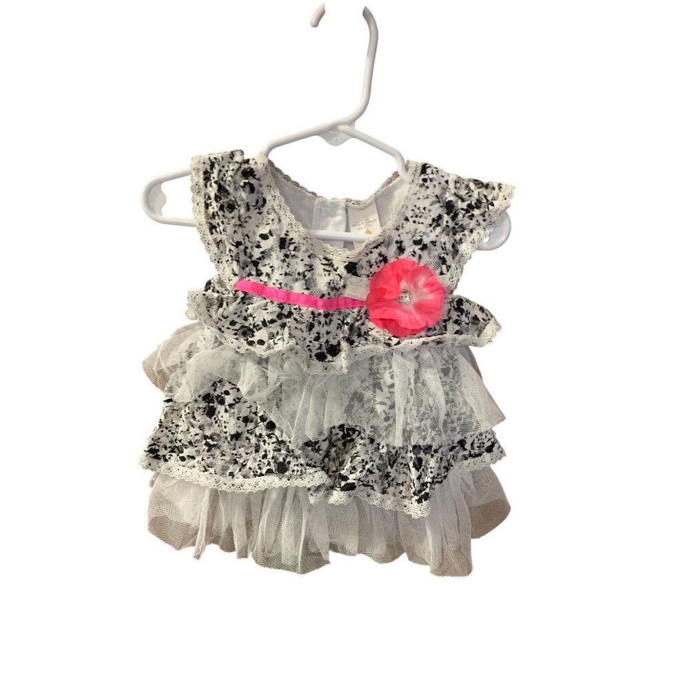 Starting Out Girls Infant baby Size 12 Months Tiered Dress Cap Sleeve Lace Overl